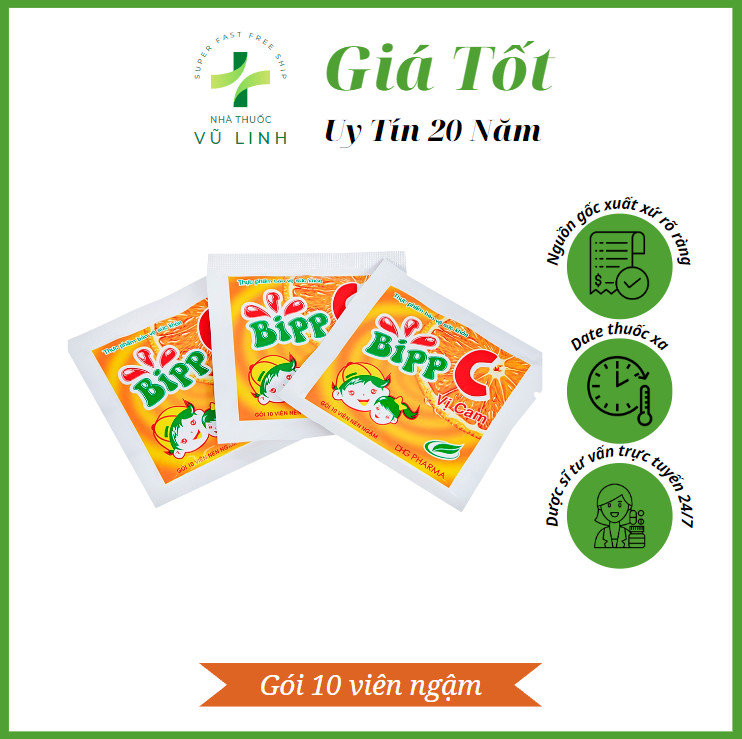 Kẹo ngậm BIPP C vị cam tăng sức đề kháng (Gói 10 viên ngậm)