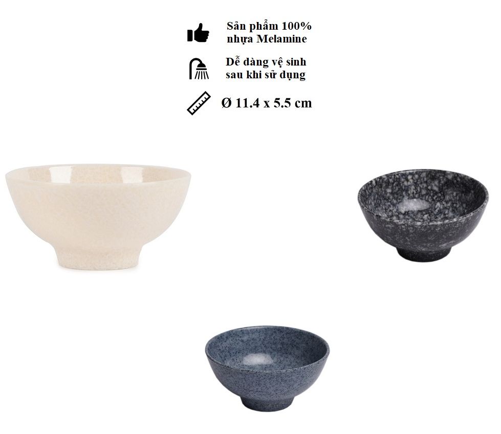 Chén(bát) đựng cơm nhựa Melamine vân đá đen/trắng/xanh CO11