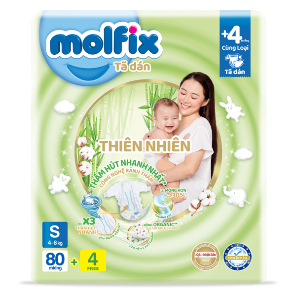 [MẪU MỚI] Bỉm dán thiên nhiên Molfix NB70+6/S80+4/M76+6
