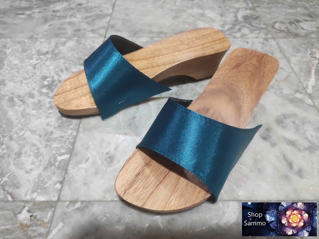 Guốc Gỗ Guốc Mộc Cao 5 Phân Quai Lụa Bảng Lớn ( Có đóng thêm đế cao su )
