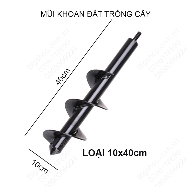 Mũi khoan đất trồng cây, loại dài 40cm, đường kính 9-10cm tùy chọn