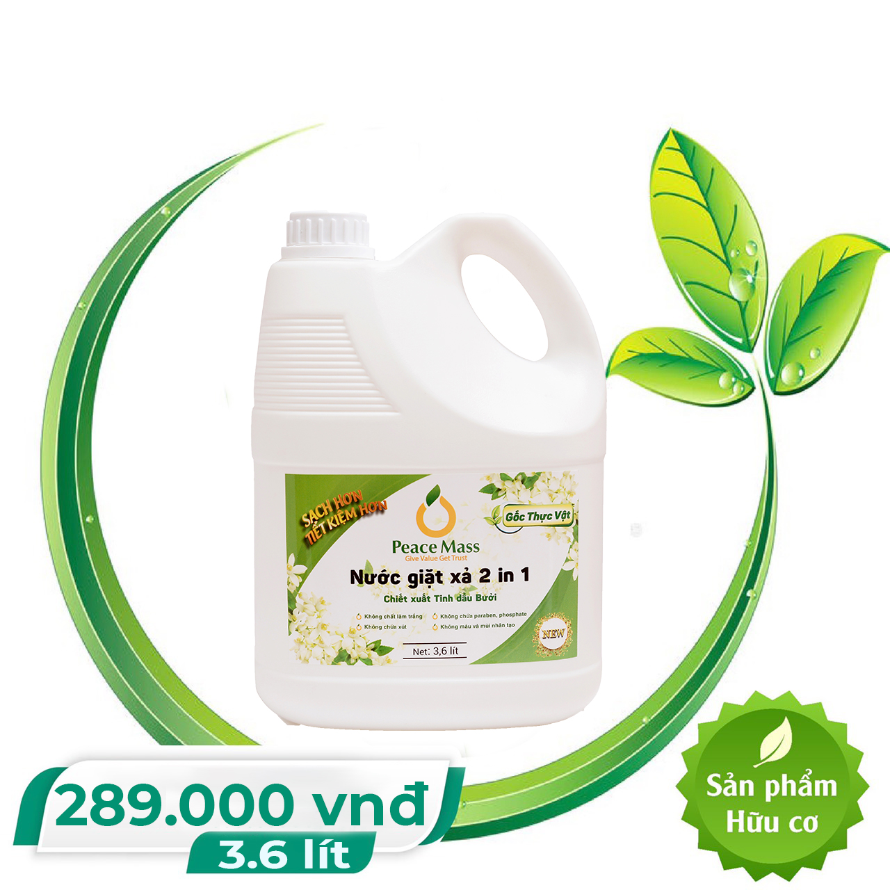 Nước giặt xả gốc thực vật peace mass 2 in 1 tinh dầu bưởi 3.6l