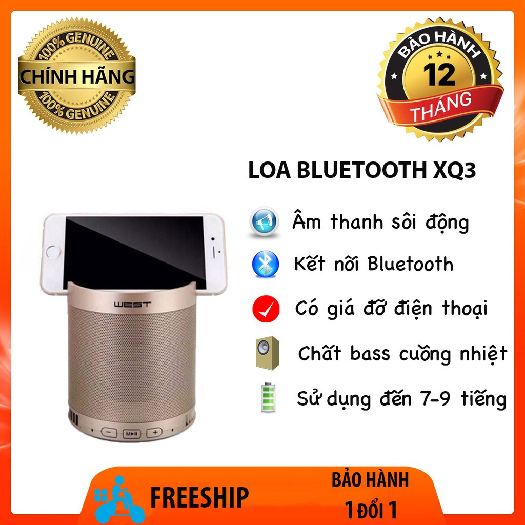 Loa bluetooth mini GrownTech XQ3 nghe nhạc kiêm giá đỡ điện thoại lọc âm tốt