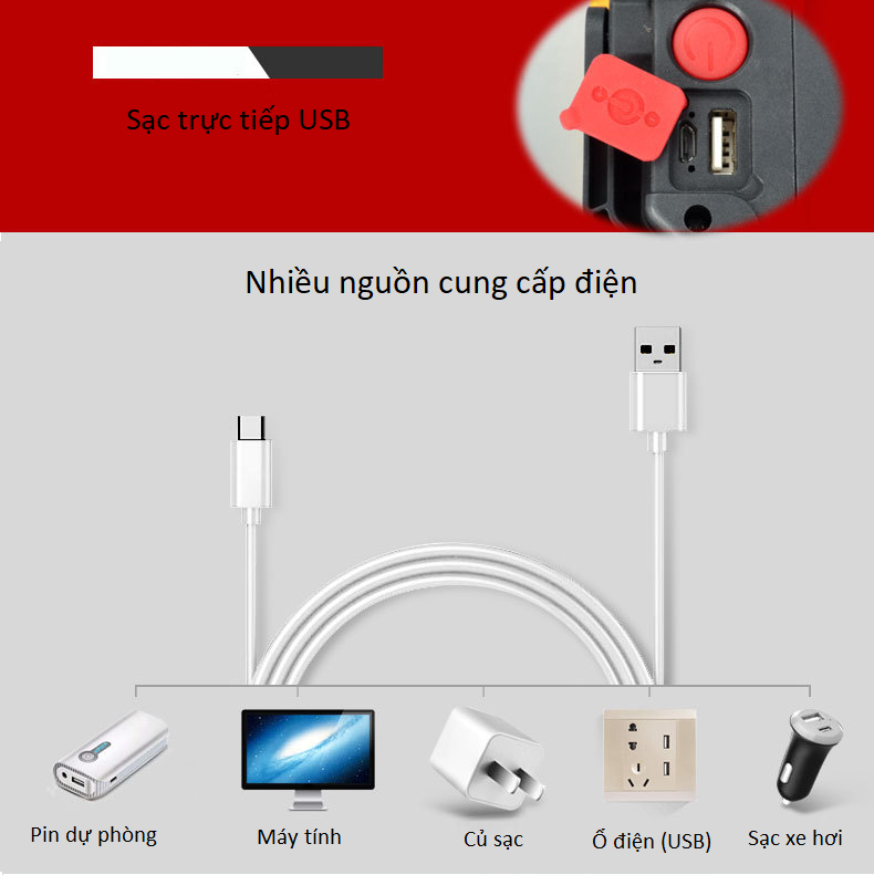 Đèn Led Siêu Sáng Sạc Điện Đa Năng Công Suất 10W