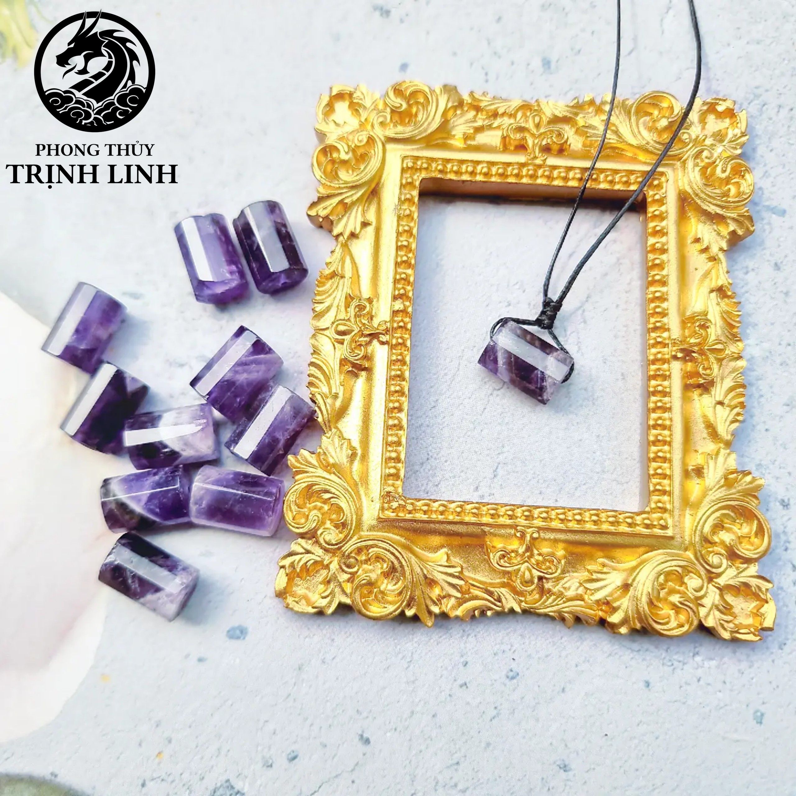 Vòng tay lu thống thạch anh tím loang vuông