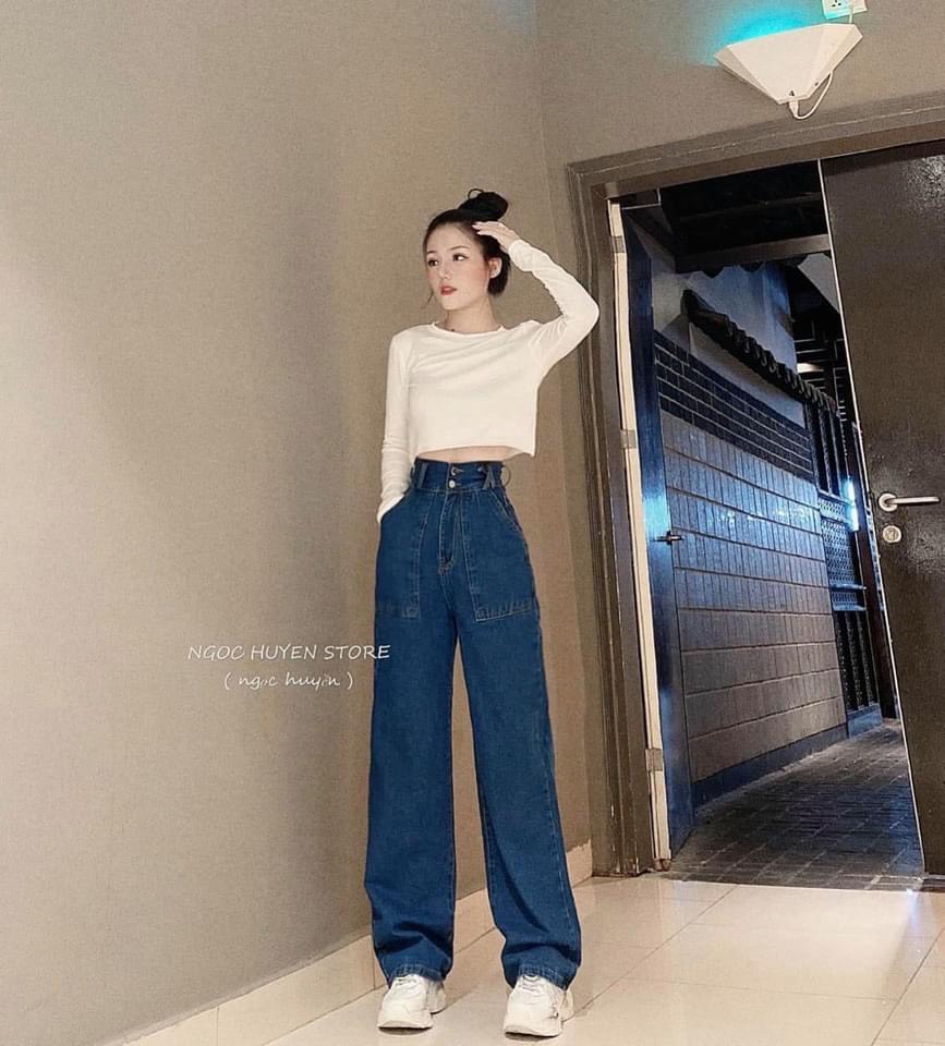 BAGGY JEANS 2 NÚT ỐNG RỘNG