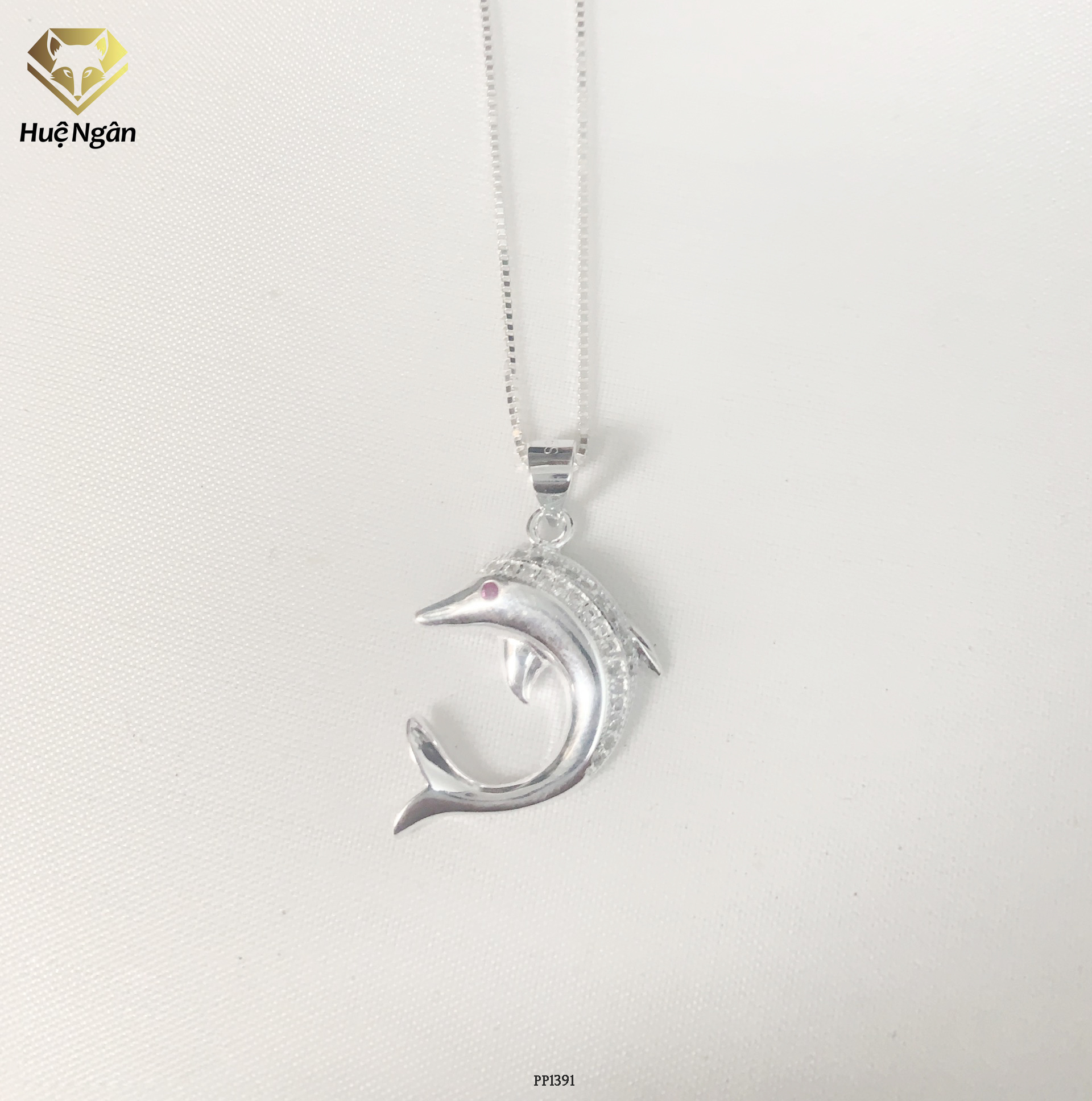 Mặt dây chuyền nữ trang sức bạc Ý S925 Bạc Xinh - Cá heo may mắn PP1391