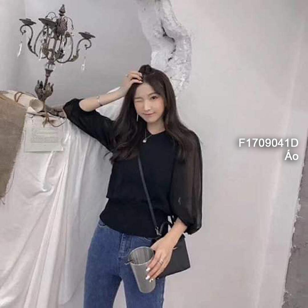 Áo thun len cổ tim tay phồng