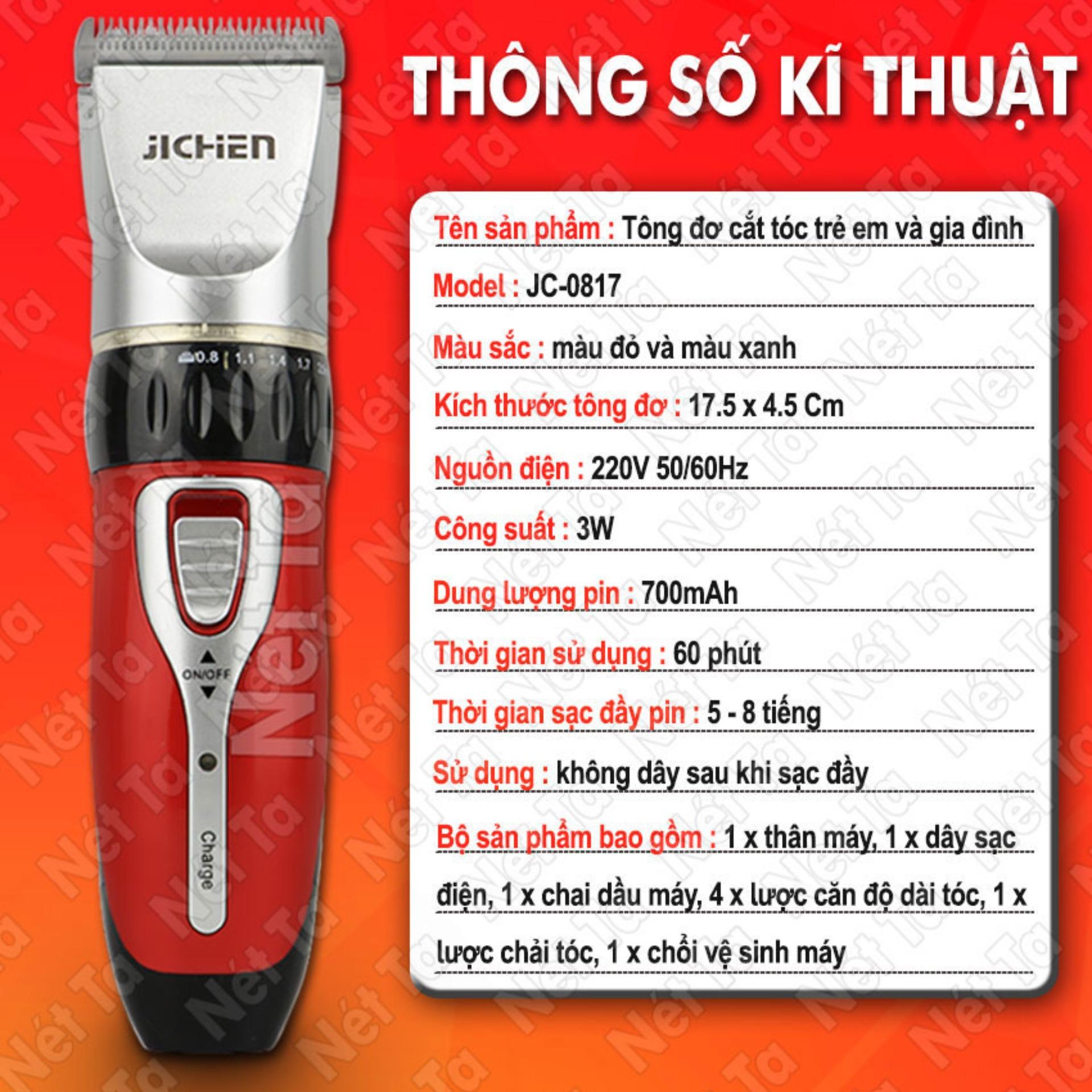 Tông đơ cắt tóc trẻ em và gia đình JC - 0817 (Nhiều màu) tông đơ hớt tóc cho bé sử dụng không dây Nét Ta - tong do cat toc tre em gia dinh siêu khuyến mại 9-9