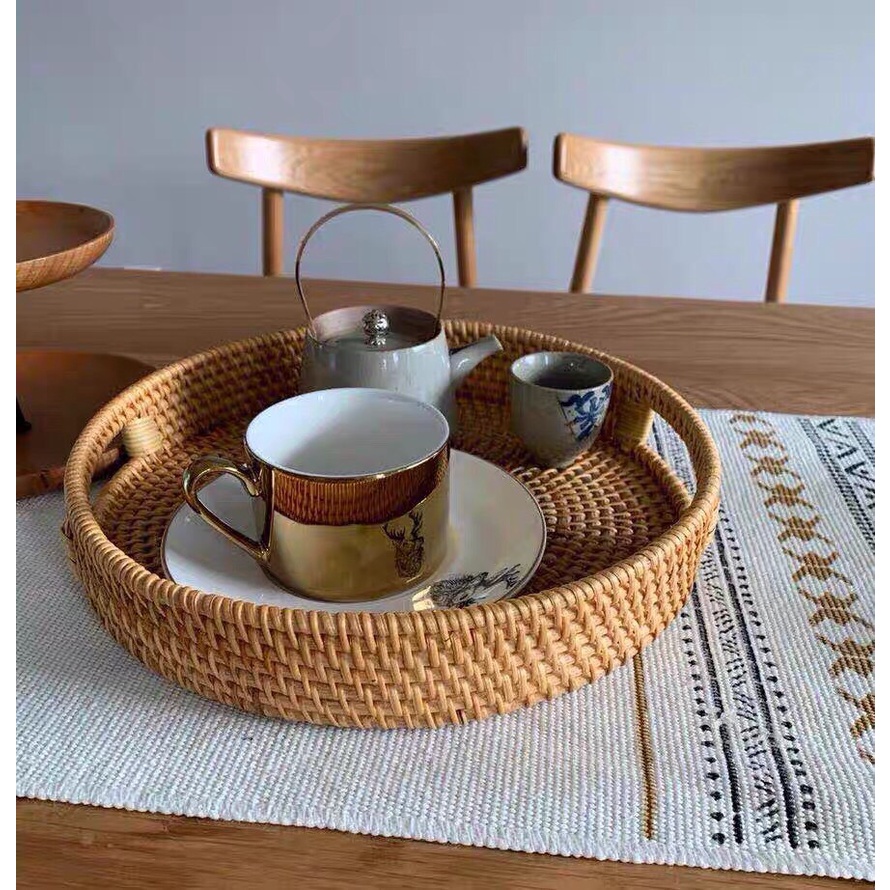 MÂY TRE VIỆT | Khay DECOR dùng đựng chén bát tròn mây tre đan