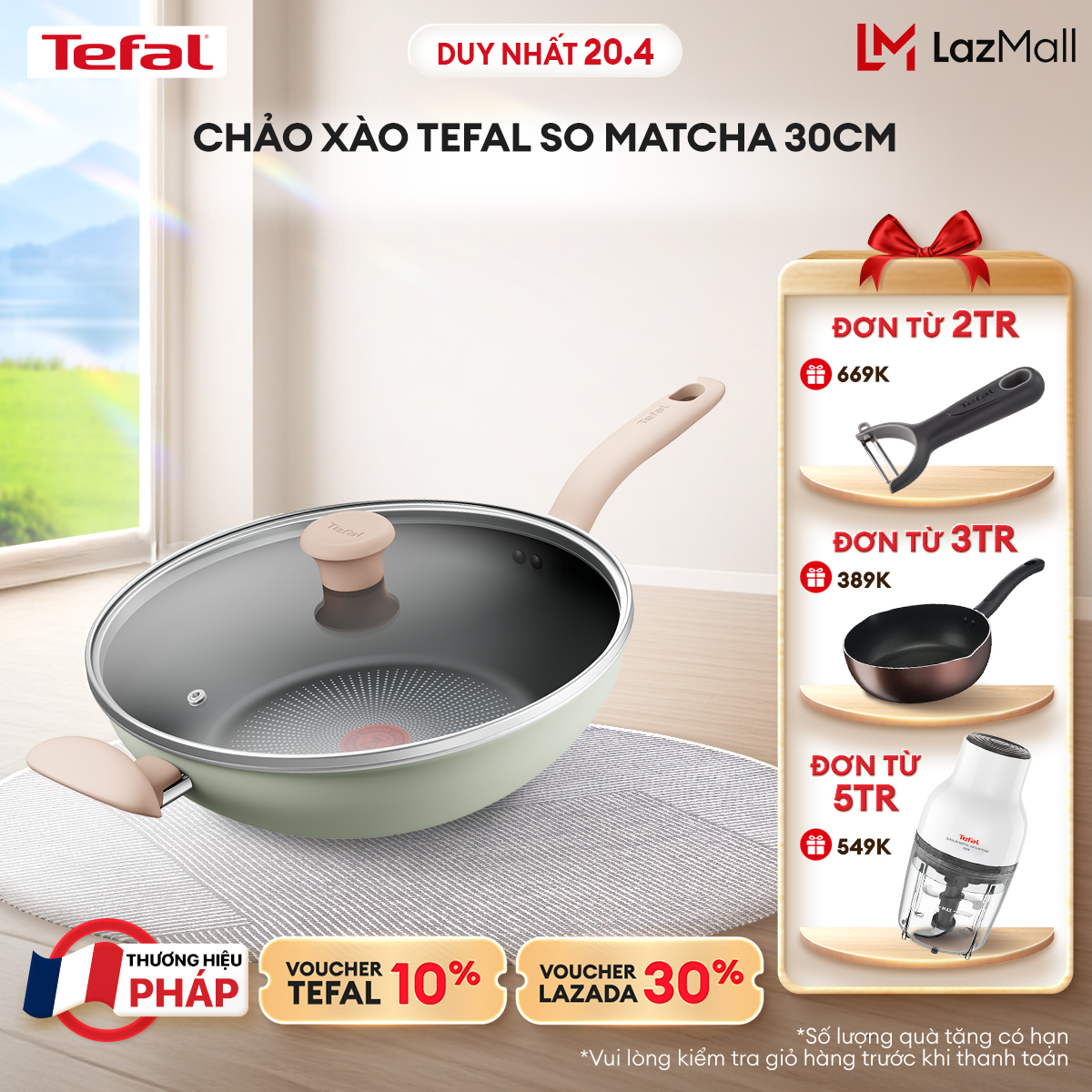 [NHẬP MÃ TEFALOFF30T4 GIẢM 30%] Chảo xào Tefal So Matcha 30cm
