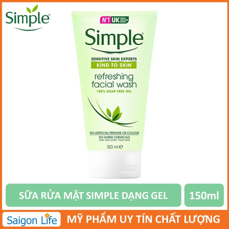 Sữa Rửa Mặt Dạng Gel Simple Kind To Skin Refreshing Facial Wash 150ml (Dành cho da nhạy cảm ) nhập khẩu