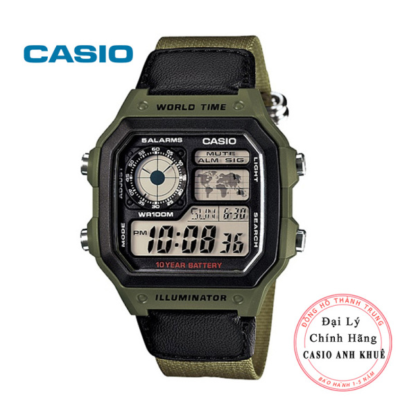 Đồng hồ Nam chính hãng Casio AE-1200WHB-3BVDF dây da phối vải