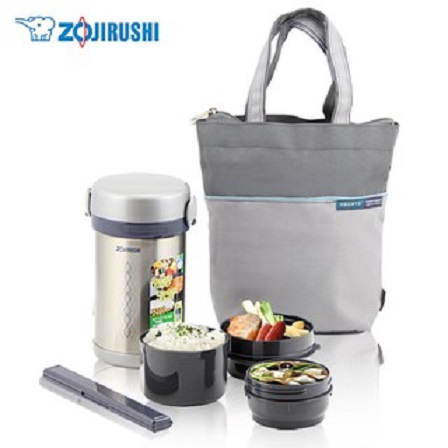 Hộp cơm giữ nhiệt 3 ngăn Zojirushi Nhật Bản SL-NC09-ST, dung tích 0.84L, sản xuất tại Thái Lan, bảo hành 1 năm chính hãng