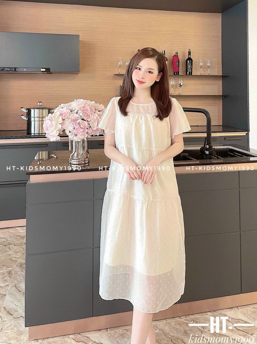 váy bầu đẹp mùa hè von nhẹ-đầm bầu suông a dáng dài  mùa hè thời trang xinh xắn