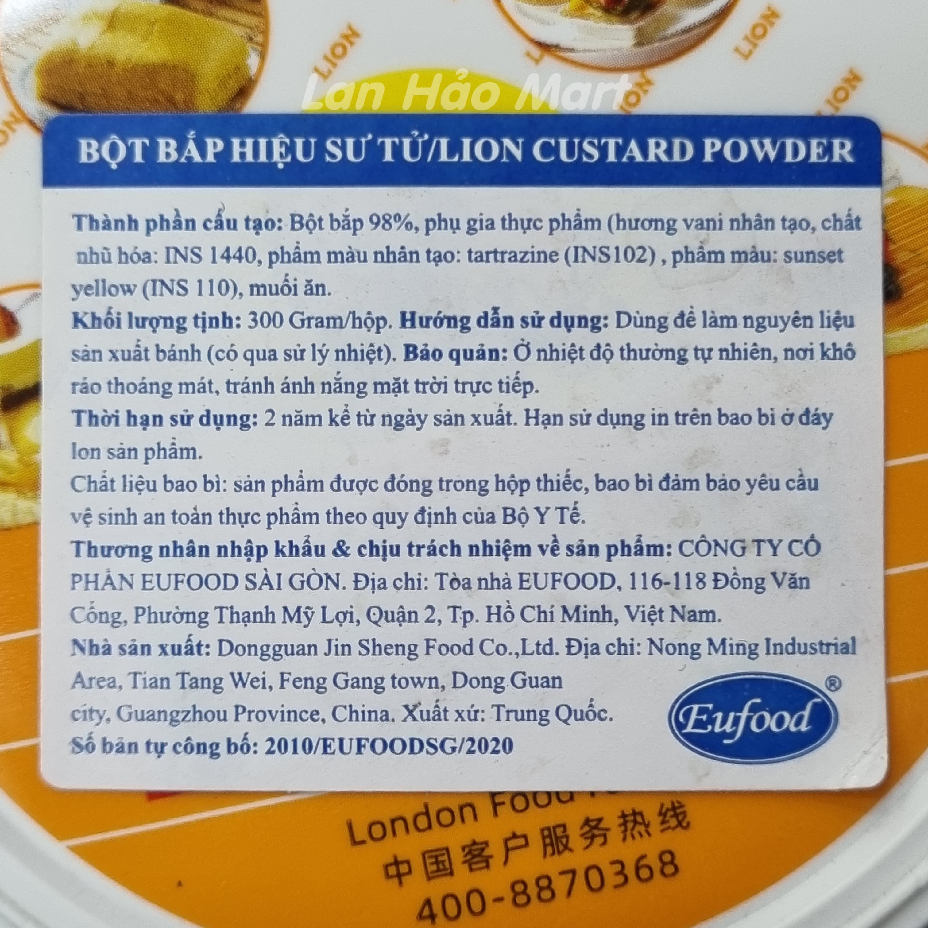 Bột Sư Tử, Bột Trứng Sữa. Bột Lion Custard Powder EUFOOD Lon 300g