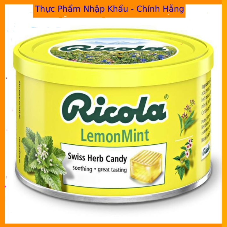 Kẹo thảo mộc ricola hộp thiếc vị chanh bạc hà lemon mint 100g