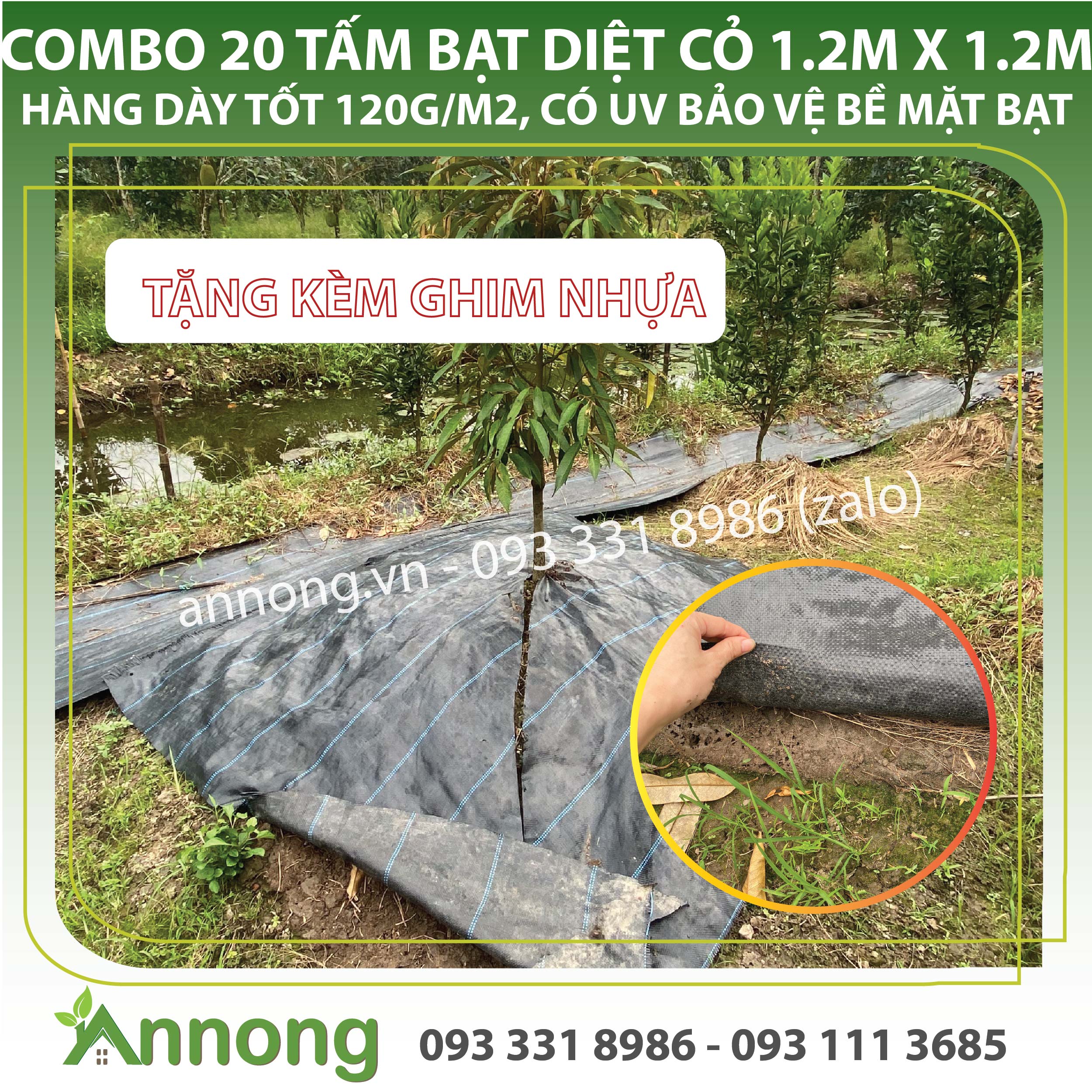 Combo 10 Tấm Bạt Phủ  Chống Cỏ 1.2M x 1.2M (Hàng Dày 120g, Tặng Kèm 5 Ghim/Tấm)