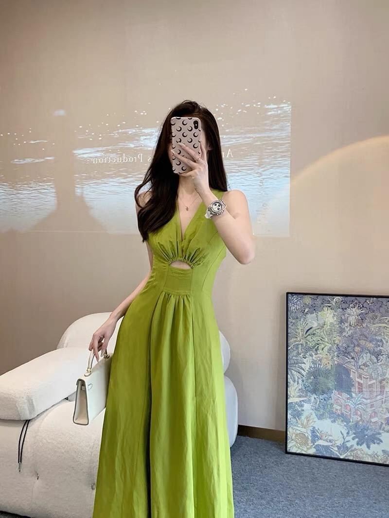 Đầm maxi dáng dài cổ v vải mịn đẹp siêu hot