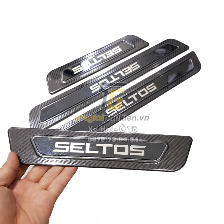 Bộ Ốp bậc cửa, Nẹp bước chân Kia Seltos 2020 vân Carbon - Bên ngoài