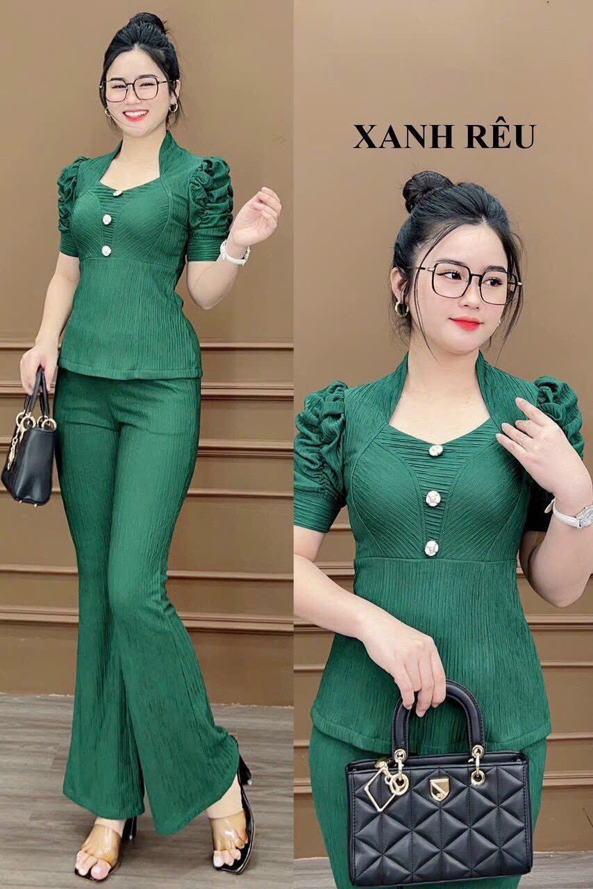 Sét bộ thun xốp tay dúng phối nút cực xinh