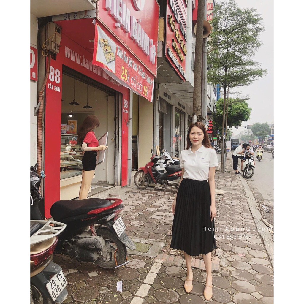 Chân váy dập ly CÁT HÀN chất Umi cạp chun  lên dáng chuẩn