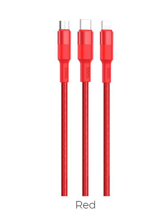 Cáp sạc 3 in1 Lightning - Micro - Type C Hoco X26 tương thích các dòng điện thoại ( Hỗ trợ sạc nhanh 2A,dài 1m )