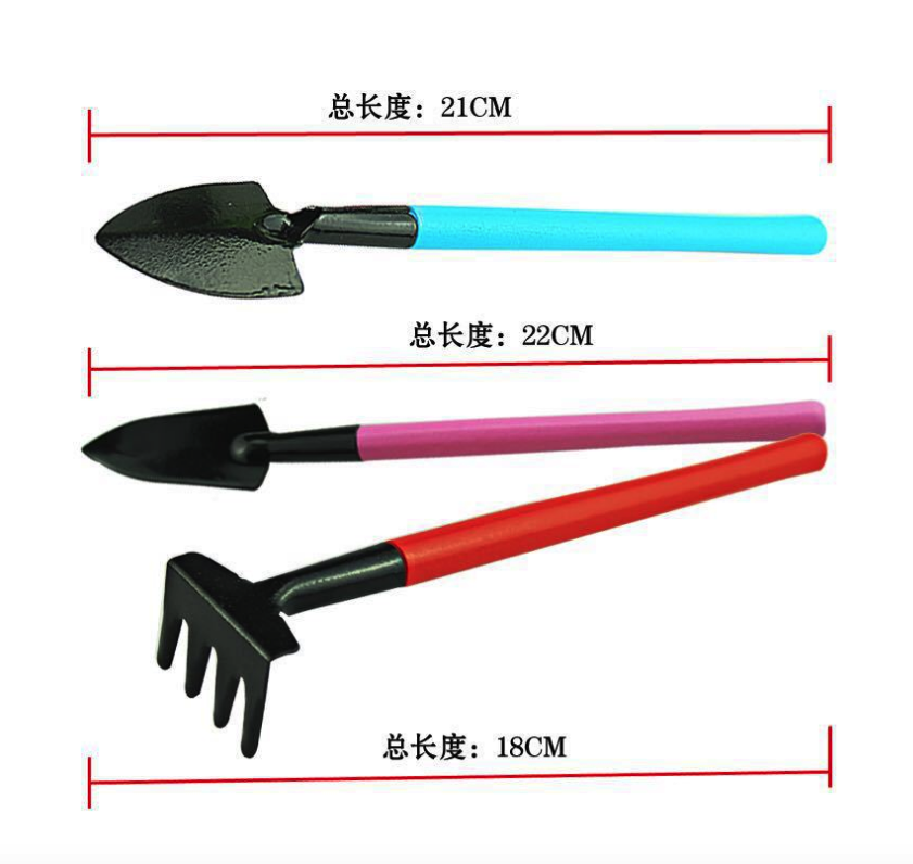 Bộ 3 món xẻng cào gỗ sơn màu mini dụng cụ làm vườn size s.