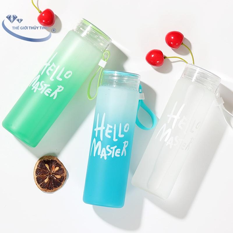 [HCM]Bình Thủy Tinh Dây Xách Hello Master 480ML