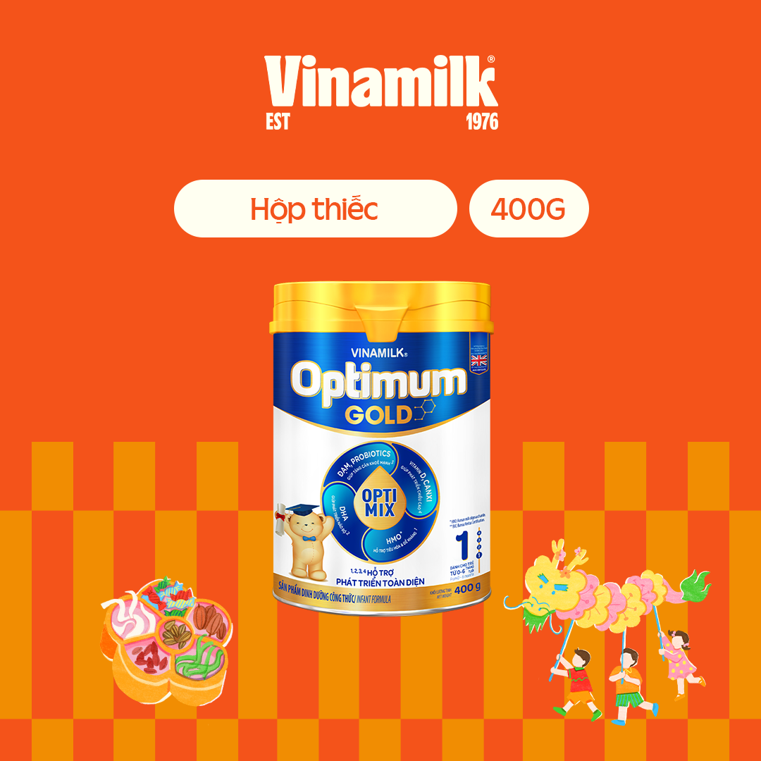 Hộp Sữa bột Vinamilk Optimum Gold 1 - Hộp thiếc 400g (cho bé từ 0 - 6 tháng tuổi) Sữa cho trẻ sơ sin