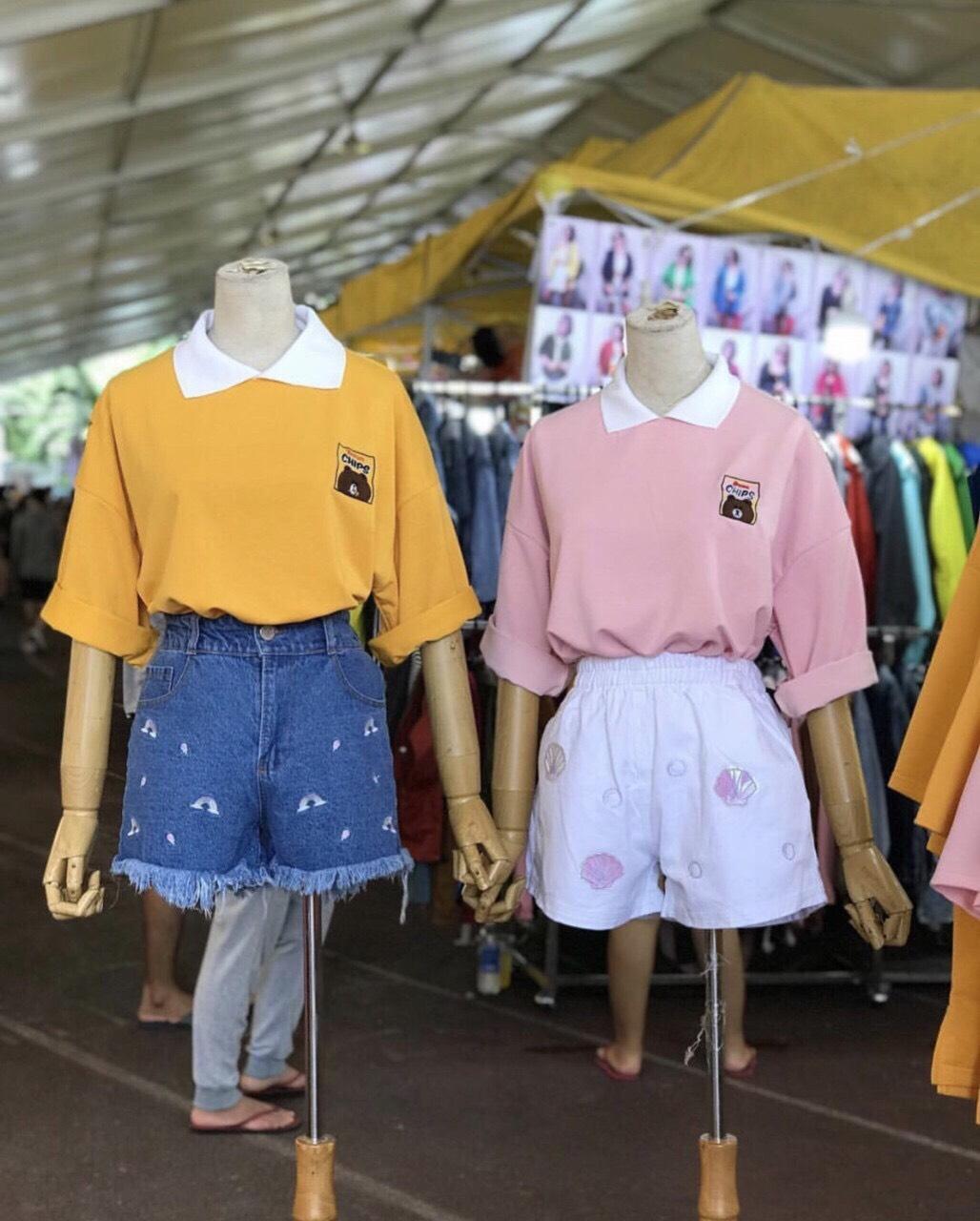 Áo Thun Tay Lỡ Có Cổ In Hình Gấu Brown Cute TTS0445