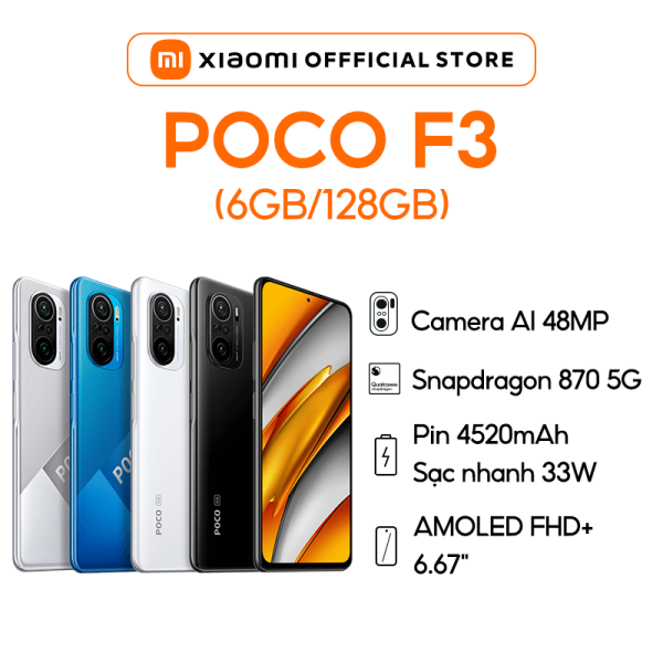 Điện thoại POCO F3 6GB/128GB | 8/256 - Hỗ trợ 5G | Chip Snapdragon 870  |  Màn hình AMOLED 667 - 120Hz | Trang bị loa kép Dolby Atmos | Pin 4520 mAh - Sạc nhanh 33W  - BH Chính hãng 18 tháng