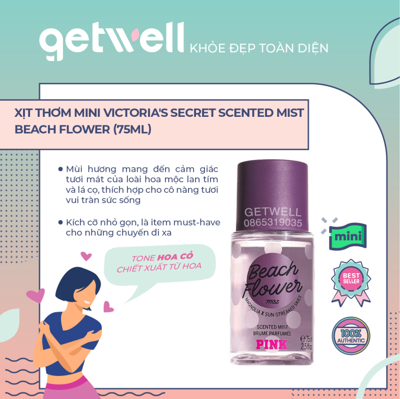 Xịt thơm mini Victorias Secret scented Mist Beach Flower (75ml)