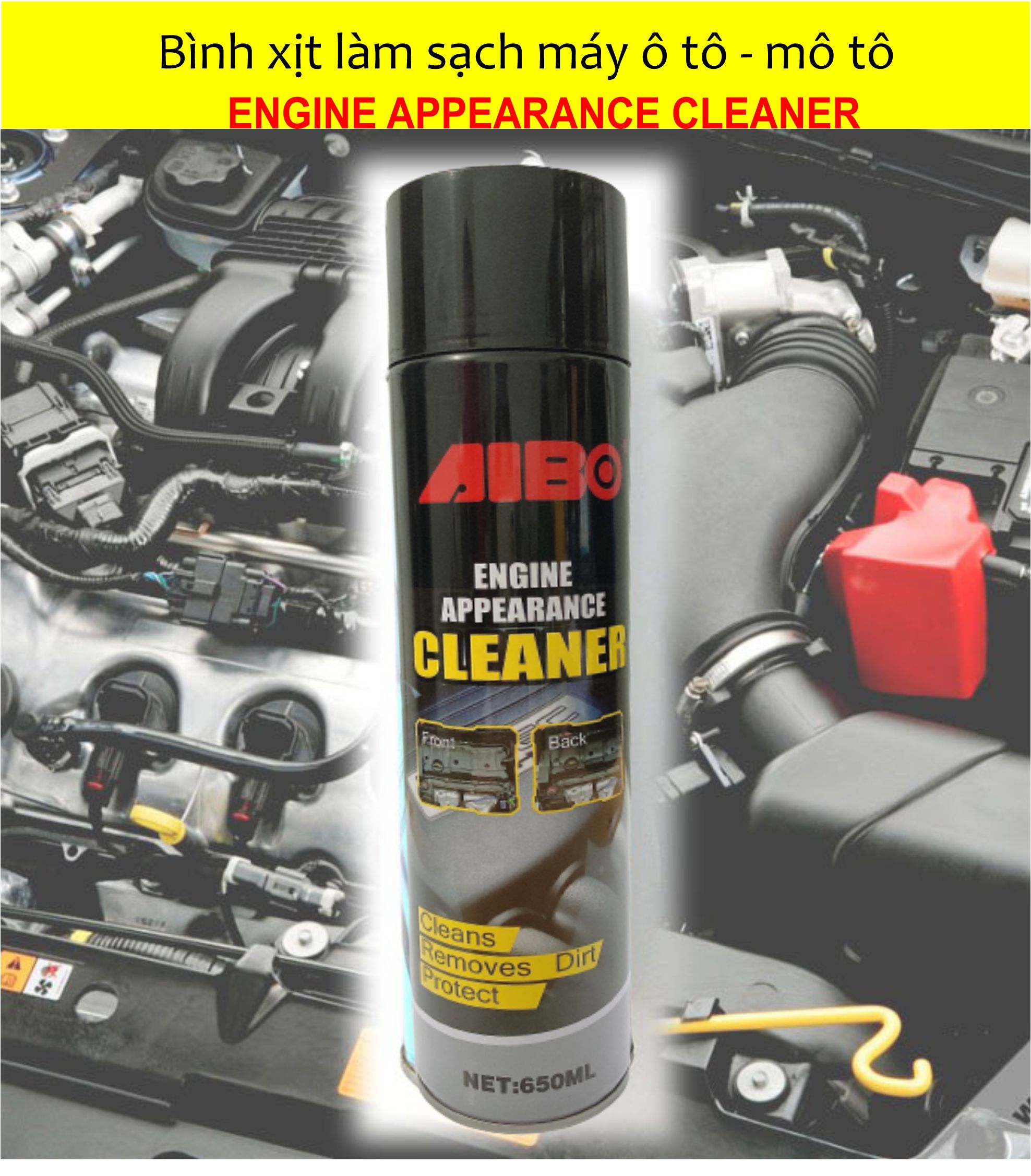 BÌNH XỊT VỆ SINH LÀM MỚI KHOANG MÁY ĐỘNG CƠ XE Ô TÔ XE TẢI AIBO 650ML