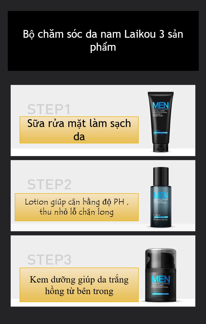 Bộ chăm sóc da dành cho nam Laikou 3 sản phẩm
