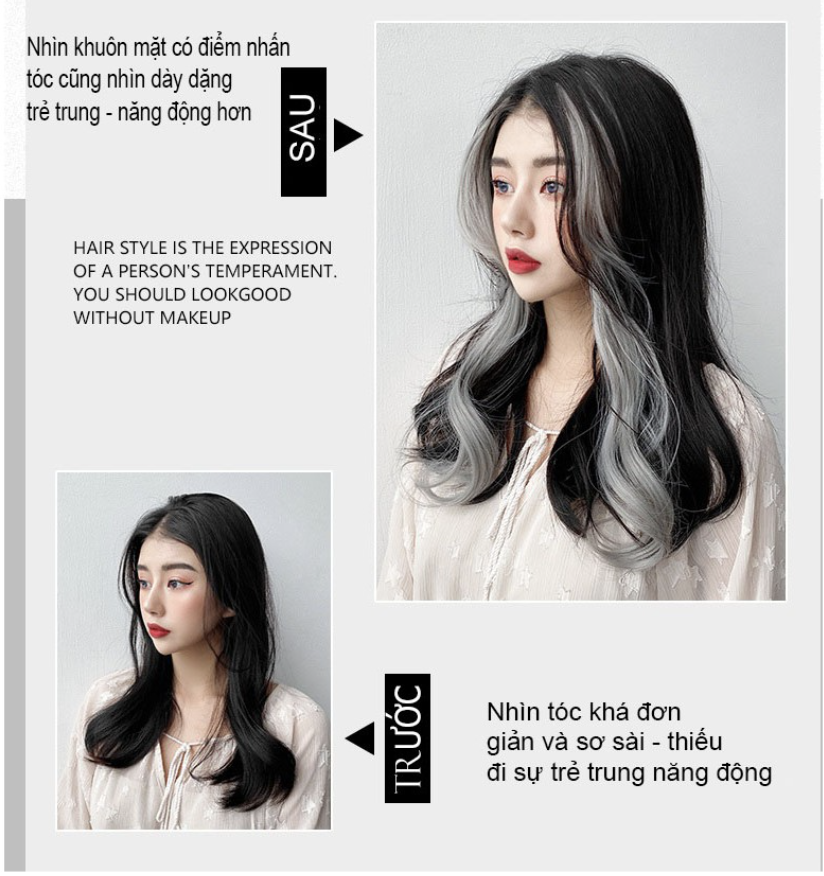 Tóc Giả Kẹp Hightlight - Tóc Giả Kẹp Light Cá Tính Màu Gradient Phong Cách Hàn Quốc