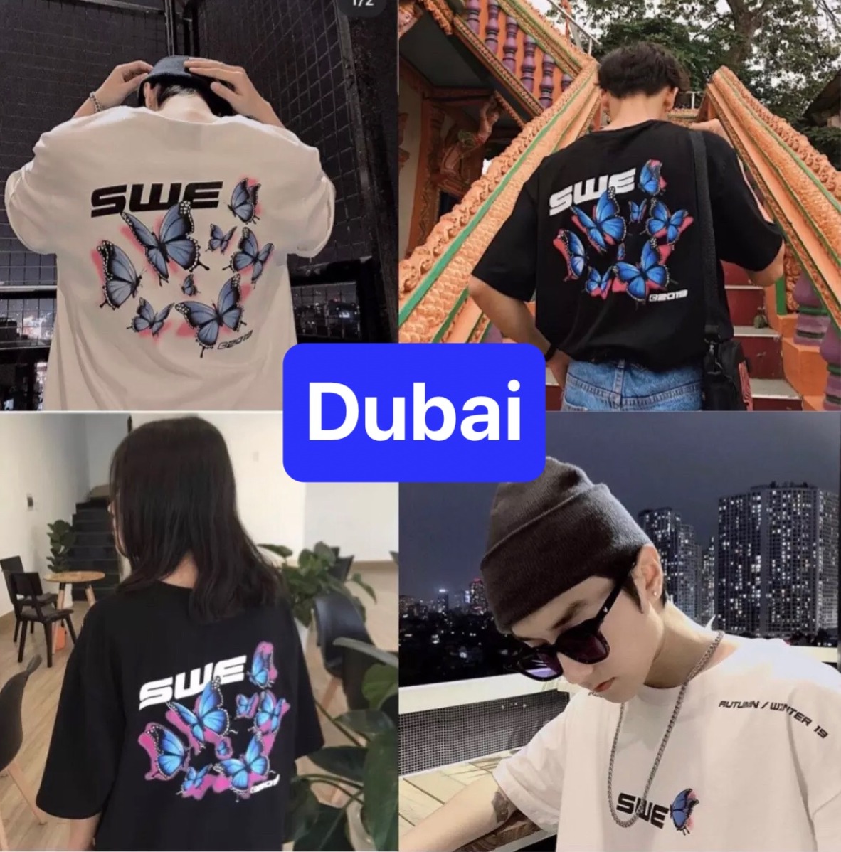 ÁO THUN NAM NỮ BẦY CON BƯỚM SWE KOREA PHOM FORM RỘNG TAY LỠ HOT TREND MẠNH MẼ SÀNH ĐIỆU - DUBAI FASHION