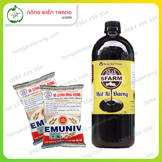 Combo chế phẩm ủ rác và phân bón: 02 gói em emuniv 200gram và 01 chai mật rỉ đường 1 lít s garden