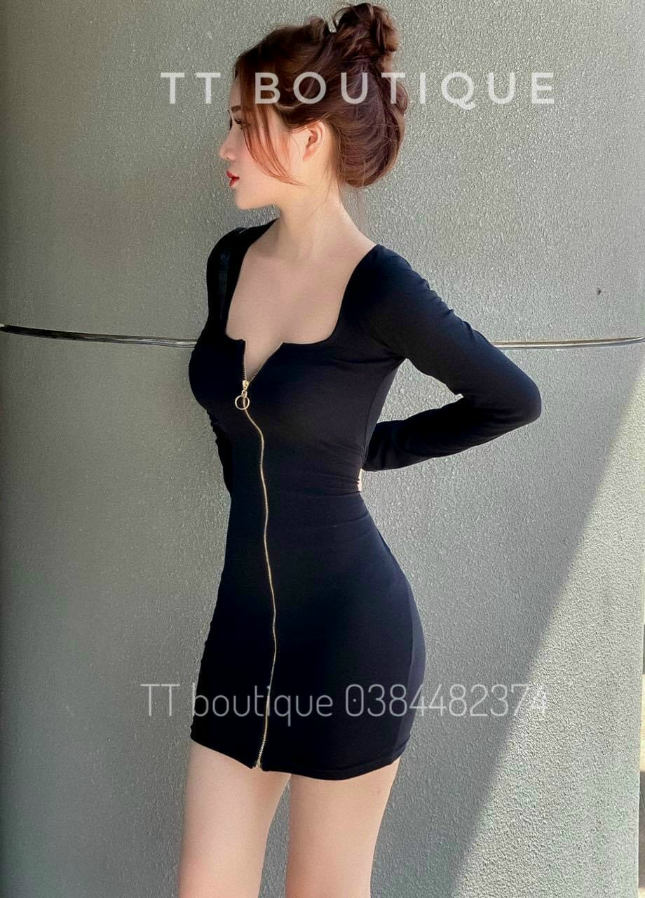 Đầm body khóa kéo dọc tay dài.fashionlyly