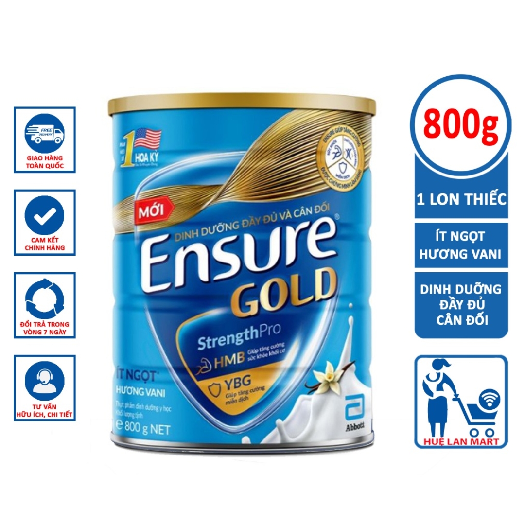 Sữa Bột Abbott Ensure Gold HMB Hương Vani Ít Ngọt Hộp 800g