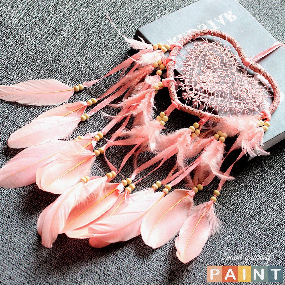 Dreamcatcher lông vũ gắn đèn led hình tim, Đèn led trang trí