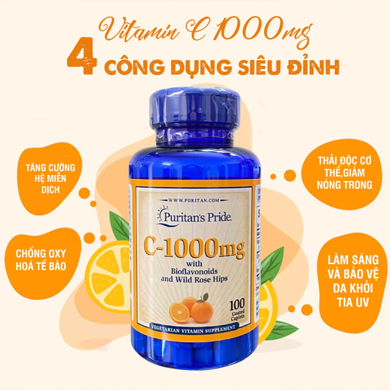 Bổ sung vitamin c puritan's pride vitamin c -1000mg with bioflavonoids & rose Hips