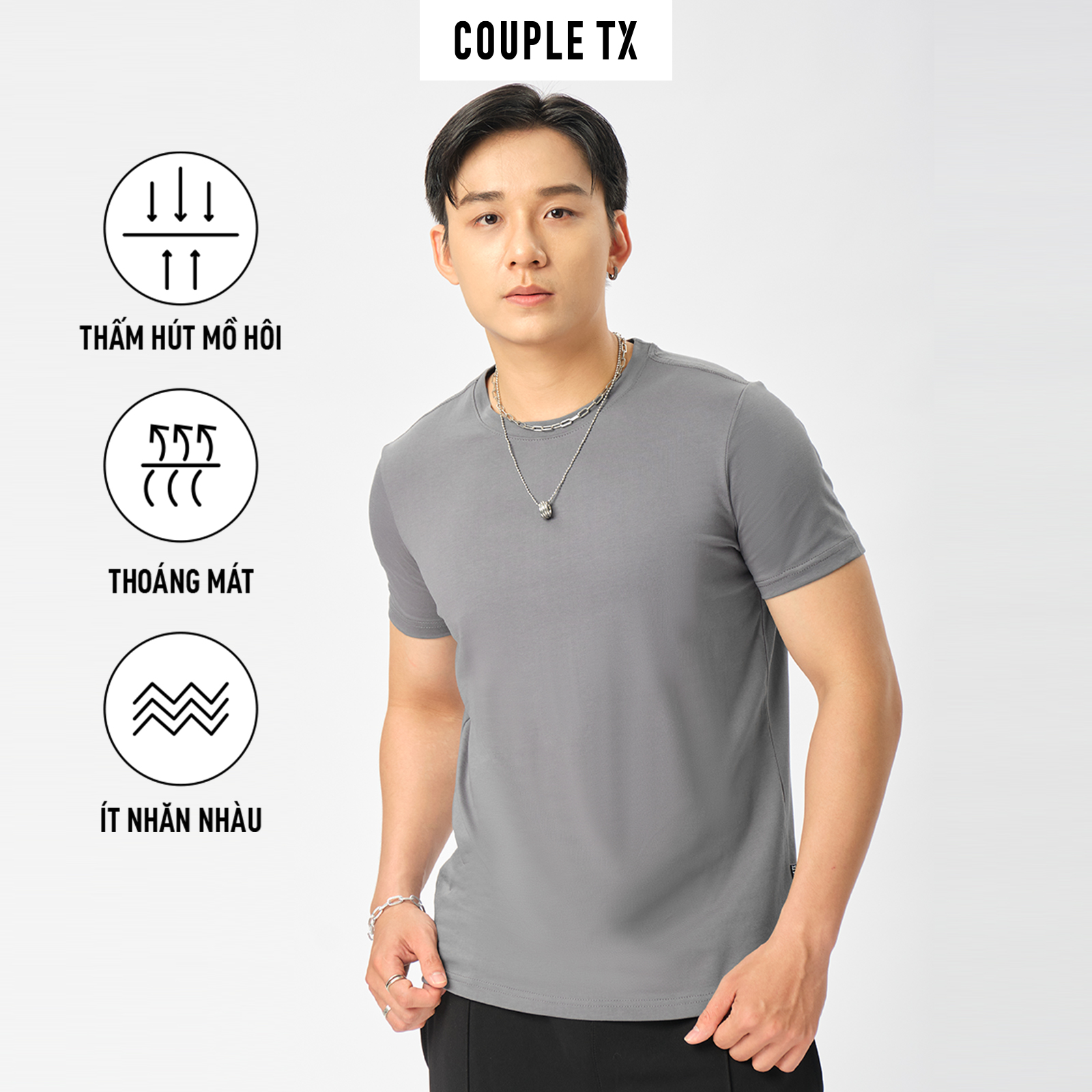 Áo Thun Nam COUPLE TX - Áo Thun Trơn, Slim Basic Cổ Tròn MTS 1325