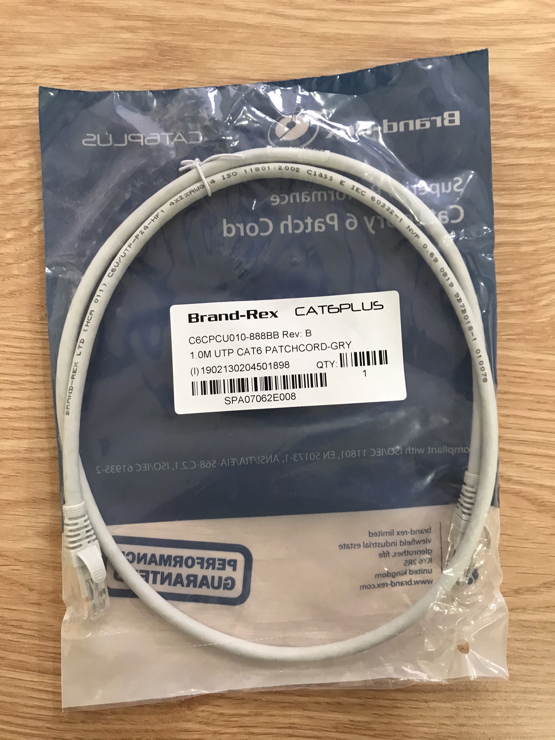 Dây nhảy Brand-Rex CAT6Plus 1m  Màu xám