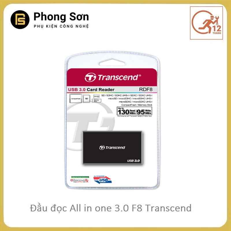 Đầu đọc thẻ nhớ RDF8K USB3.0 (Đen) Transcend