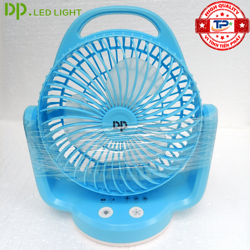 Quạt sạc tích điện DP DP-7620 tích hợp đèn LED chiếu sáng lồng quạt xoay 180 độ, quạt treo hoặc để bàn gió mạnh