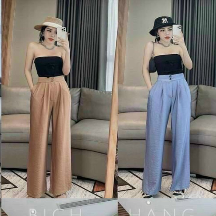 Quần ống rộng đũi lụa mềm nhiều mầu 2 khuy