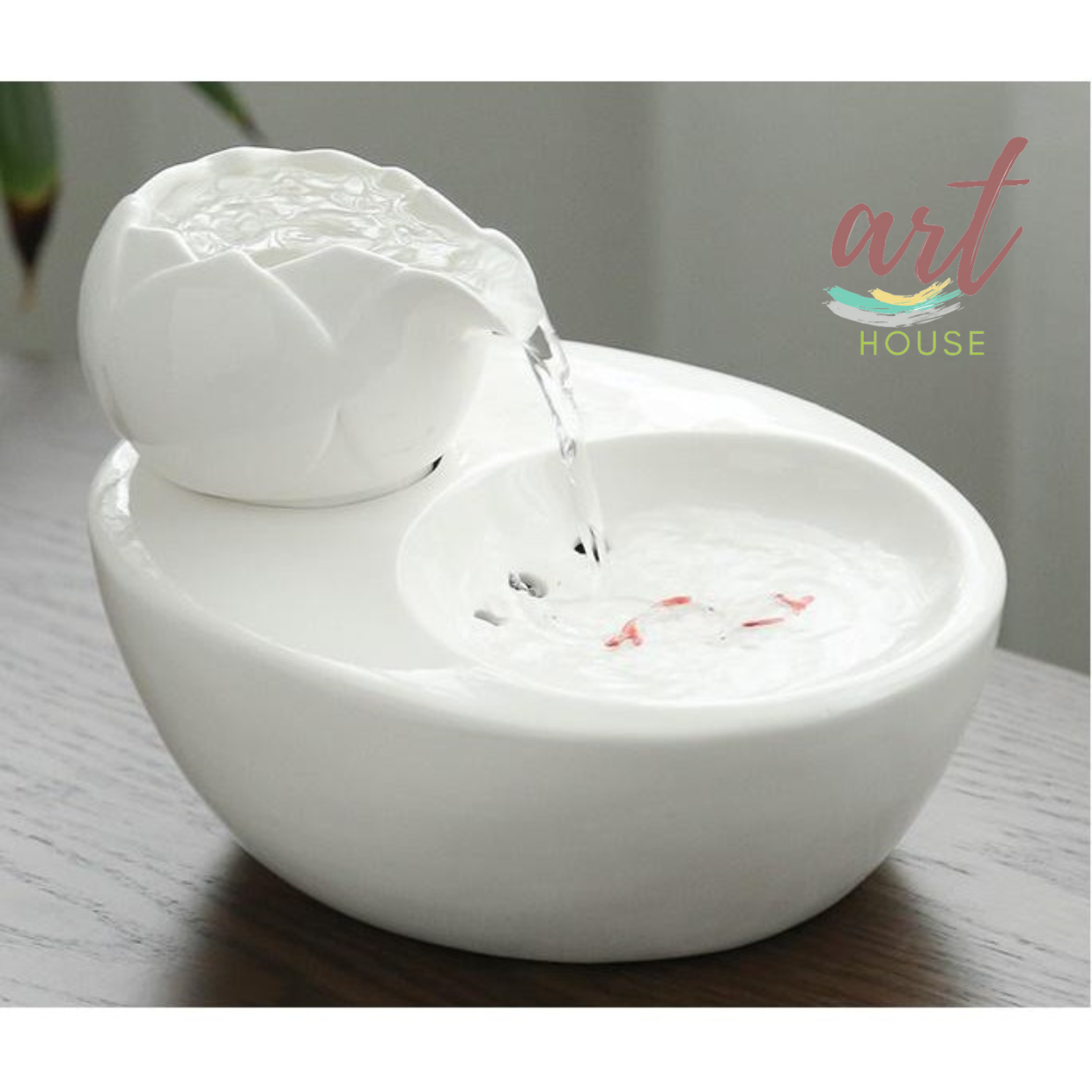 Thác nước phong thủy gốm sứ cá chép và sen