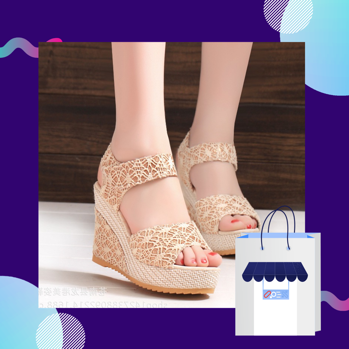 Giày xăng đan nữ đế xuồng 11cm ren lưới