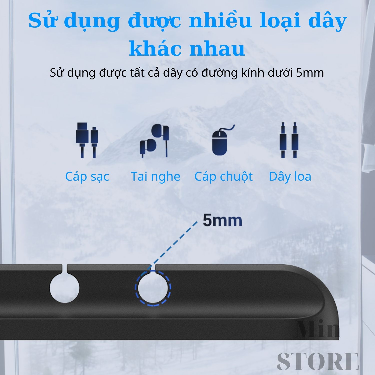 Đế đỡ cố định dây cáp sạc tai nghe dây điện dây chuột - 3 Size - Kèm miếng dán 3M - Min STORE